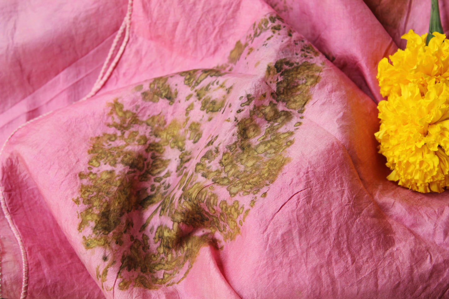 Natural dyed and eco-printed pink silk stole