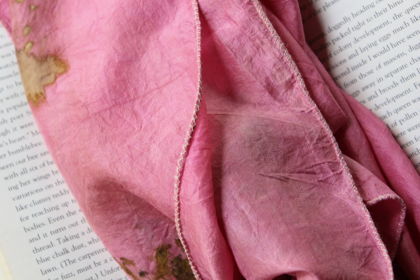 Natural dyed and eco-printed pink silk stole